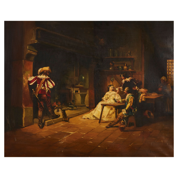 Adrien Moreau (Francia, 1843-1906) Los Mosqueteros. &Oacute;leo sobre tela. Firmado.