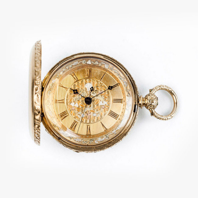 Excelente reloj saboneta de bolsillo, suizo, Nº 343, fabricado para el detallista de Málaga CARLOS PAUR