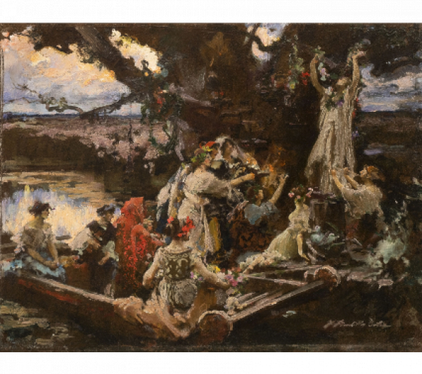 FRANCISCO PRADILLA Y ORTIZ (Villanueva de Gállego, Zaragoza, 1848 - Madrid, 1921)  Bajo el árbol consagrado a Ceres. Ofrenda. 