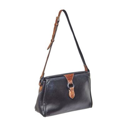 Loewe. Bolso cruzado en cuero negro y marrón.  