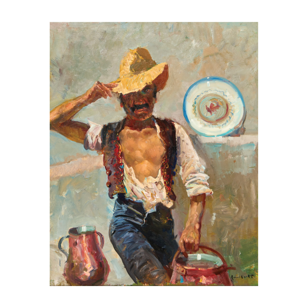 Josep Serrasanta (Buenos Aires, Argentina, 1916-Valldoreix, Barcelona, 1998) Labriego. &Oacute;leo sobre tela.