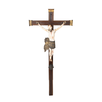 Escuela indo-filipina, s.XVIII.  Cristo crucificado.  Escultura en marfil 