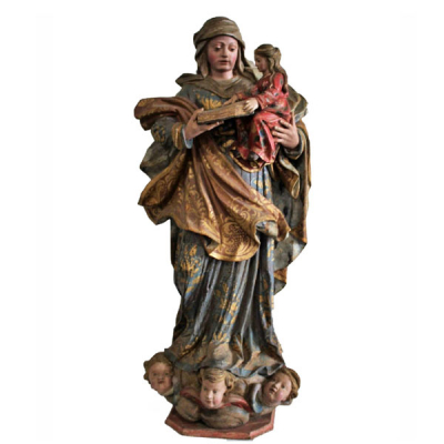 Gran Santa Ana con la Virgen en Brazos, siglo XVII, policromía original. 