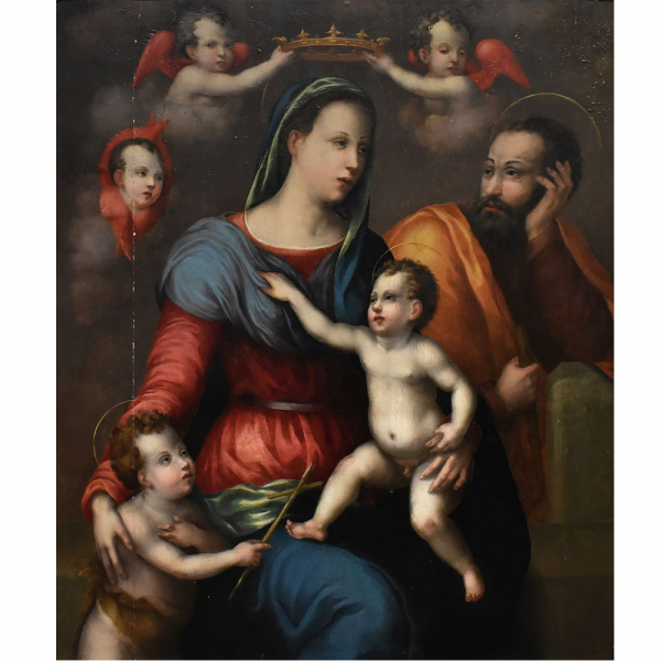 Atribuido a Andrea del Sarto (Florencia, 1486-1530) - Sagrada Familia.   Óleo sobre tabla. 