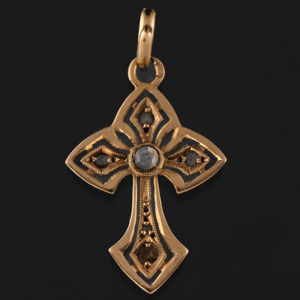 Colgante en forma de cruz isabelina en oro amarillo de 18 kt.