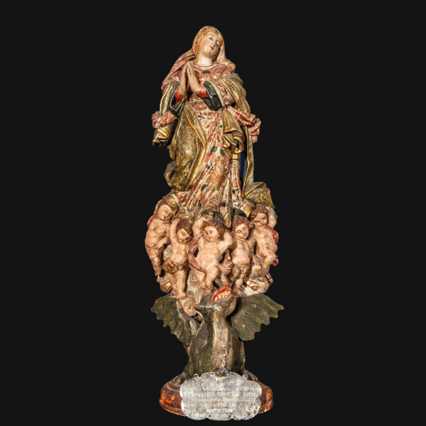 Inmaculada Concepci&oacute;n, Escuela hispanoamericana del siglo XVIII. Madera tallada, policromada y estofada.