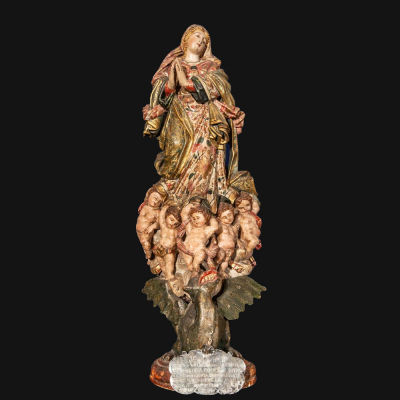Inmaculada Concepci&oacute;n, Escuela hispanoamericana del siglo XVIII. Madera tallada, policromada y estofada.