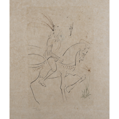 Salvador Dal&iacute; (Figueres, Girona, 1904-1989)  La Quete du Graal. Viviane y Lancelot.  Grabado 