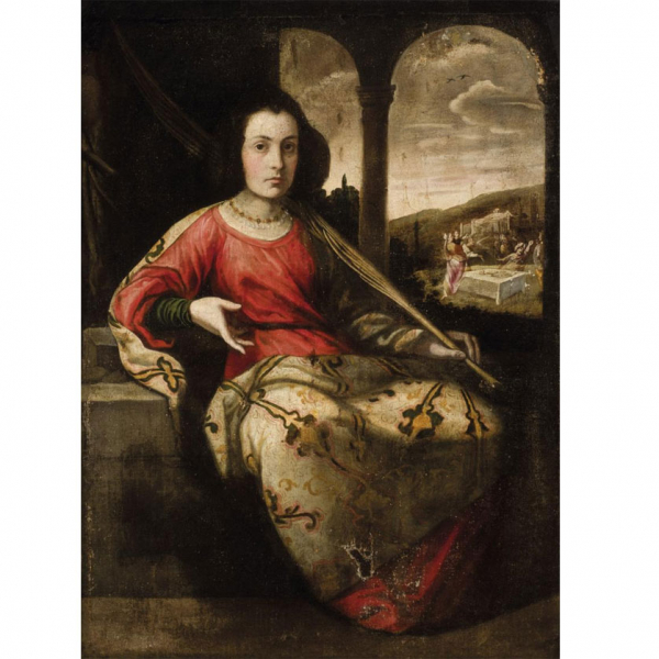 Círculo de Francisco de Zurbarán.   "Santa Mártir". Óleo sobre lienzo. 