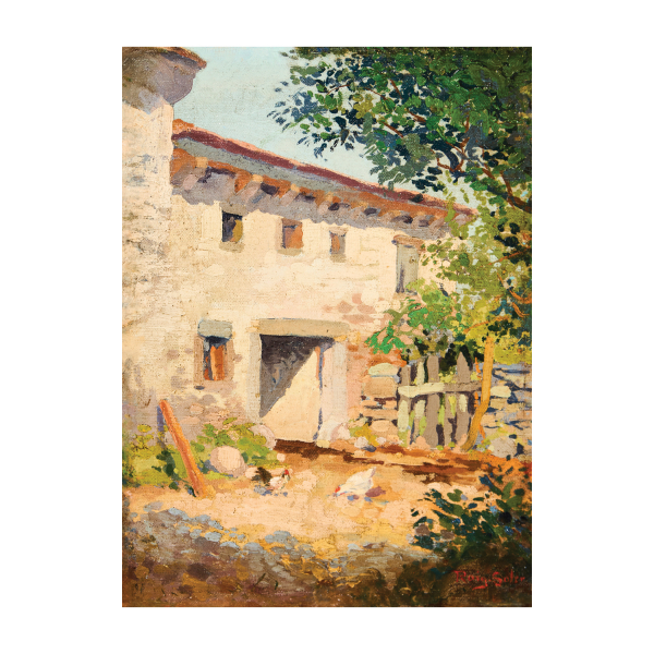 Joan Roig Soler (Barcelona, 1852-1909) Casa pairal. &Oacute;leo sobre tela adherida a tabla.