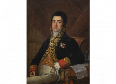 AGUSTÍN ESTEVE (Valencia, 1753-1820)  Retrato de Don Manuel Damián Pérez, Médico de la Real Familia, secretario de la Junta Superior Gubernativa de Medicina, 1819.   Óleo sobre lienzo. 103 x 78 cm. 