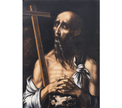LUIS DE MORALES (Badajoz, c. 1515-1586) Y TALLER  San Jer&oacute;nimo.  c. 1570.   &Oacute;leo sobre tabla.