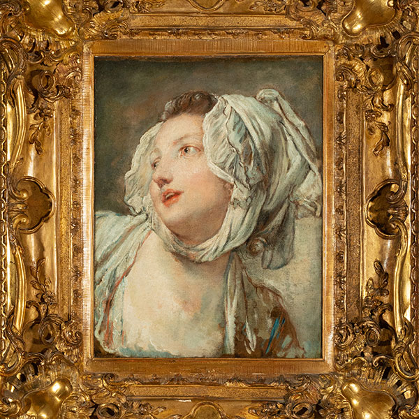 &quot;Retrato de Joven Dama&quot;, Jean-Baptiste Greuze (1725, Tournus – 1805, París), escuela Francesa del siglo XVIII.   Pastel sobre papel pegado a lienzo, con importante marco de la época.