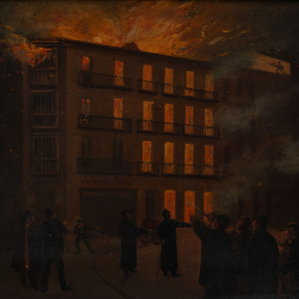 "Edificio en llamas" C. 1893  Autor&iacute;a: RAM&Oacute;N MU&Ntilde;OZ RUBIO(Ja&eacute;n, 1867-1910) 
