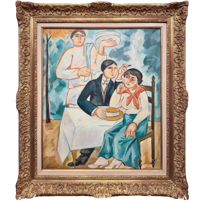 NATALIA GONTCHAROVA (Ladyjino, 1881 &ndash; Par&iacute;s, 1962) "Au caf&eacute;" (1912&ndash;1913).     &Oacute;leo sobre lienzo. 