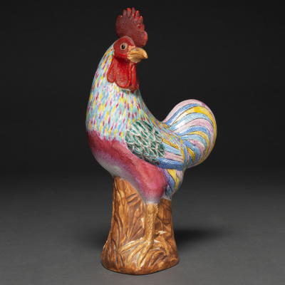 &quot;Gallo&quot; Figura en porcelana china familia rosa. Trabajo Chino, Siglo XX