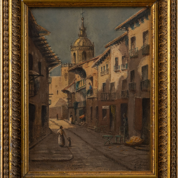 "Calle mayor de Fuenterrabía"  MAURICE LARUE (Francia, 1861 -1935)