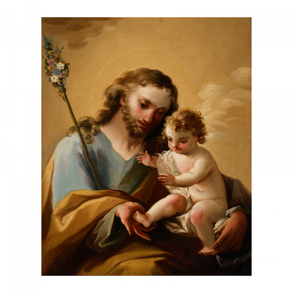 Atribuido a Zacarías González Velázquez (Madrid, 1763-1834)  San José con el Niño.  Óleo sobre tela. 