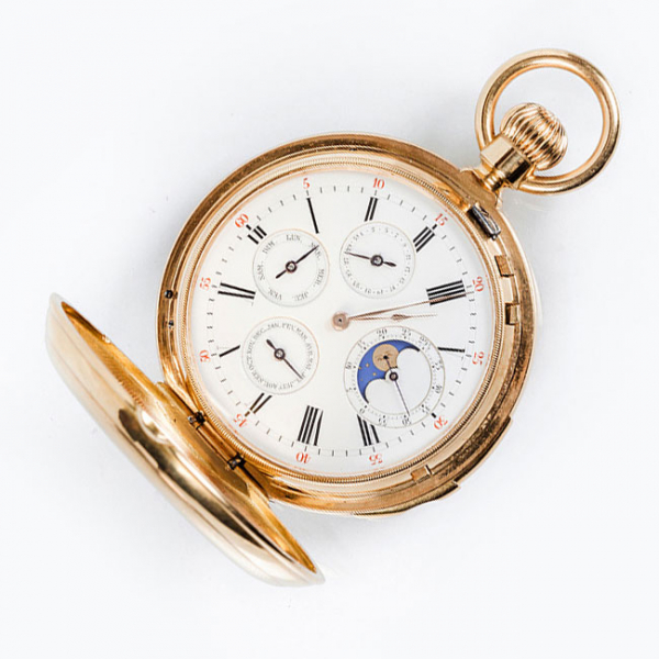 Reloj saboneta suizo para el relojero minorista A. CHAILLET (Paris). En s&oacute;lida caja de oro amarillo 18 K 