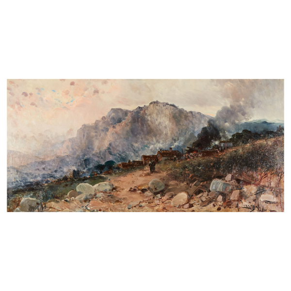Andrés Larraga Montaner (Valtierra, Navarra, 1861-Barcelona, 1931) Paisaje de montaña. Óleo sobre tela. Firmado y fechado en 1900.