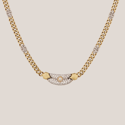 Gargantilla de cadena barbada en oro bicolor con centro y &oacute;valos de diamantes tallas brillante 
