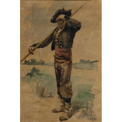 AURELIO ARTETA ERRASTI   (Bilbao 1879 - México 1940)  &quot;Garrochista &quot;  Firmado: A. Arteta  Acuarela / Papel  