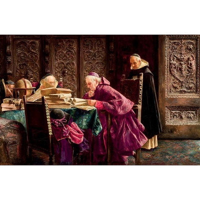 GALLEGOS Y ARNOSA, JOSE (1859 - 1917) El cardenal en el archivo