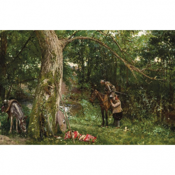 Moreno Carbonero.   "Escena de El Quijote (1906)". Óleo sobre lienzo. Firmado 