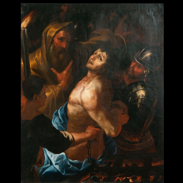 "El Prendimiento de San Sebastián" Escuela romana del siglo XVII, círculo de Annibale Carracci.    Óleo sobre lienzo. 