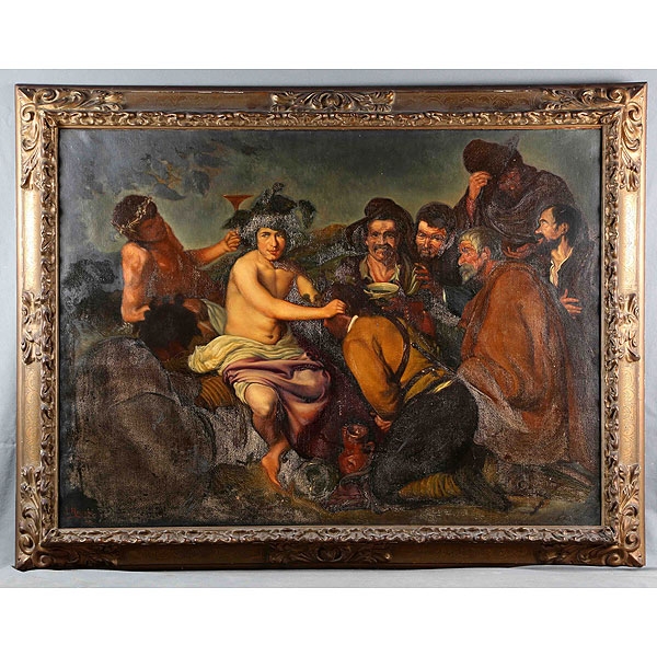 HERRERO, JOSÉ Mª. SIGUIENDO MODELOS DE VELÁZQUEZ. &quot;El triunfo de Baco&quot; o &quot;Los borrachos&quot;.