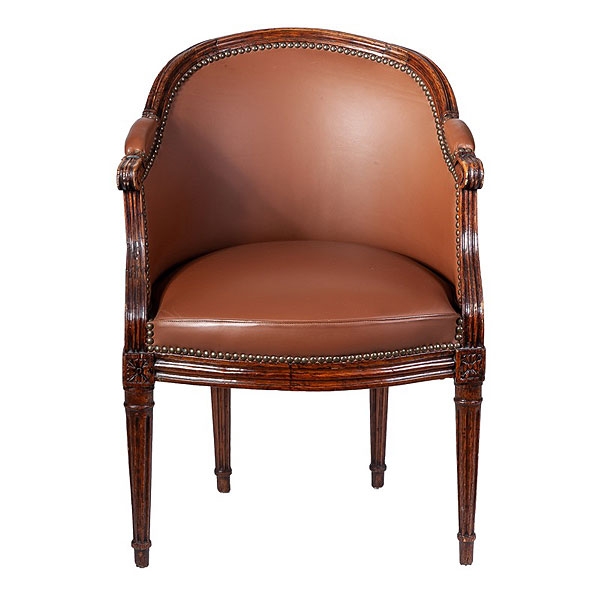 Butaca buró francesa en nogal y cuero Luis XVI