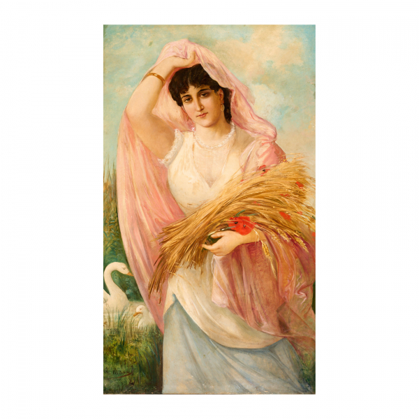 Ramon Martí Alsina (Barcelona, 1826-1894)  Joven con trigo.  Óleo sobre tela. Firmado. 