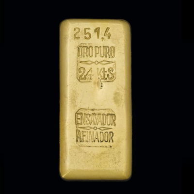 Lingote de oro de 24 K. con un peso de 251,40 gr.