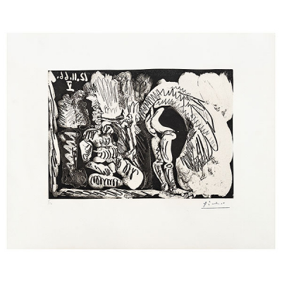 Picasso. Pablo Ruiz Picasso (Málaga, 1881-Mougins, Francia, 1973)  Fumeur De Pipe Et Femme Retroussant Son Jupon.  Grabado al aguafuerte y aguatinta sobre papel BFK Rives.  
