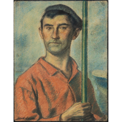 &quot;Pescador con Kaiku rojo y remo&quot;  ALBERTO ARRUE(Bilbao, 1878 -Llodio, 1977)
