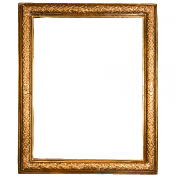 Marco en madera moldurada y dorada con motivos florales y vegetales tipo laurel, fles. del s.XVII-ppios. del s.XVIII.