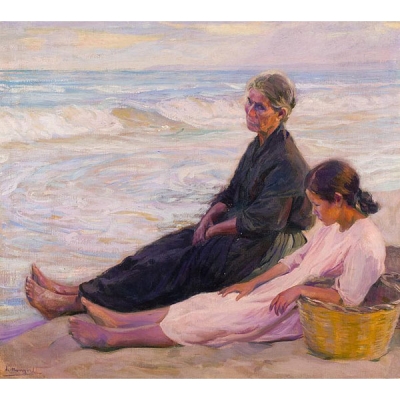 José Mongrell Torrent.  &quot;Esperando al esposo&quot;. Óleo sobre lienzo.