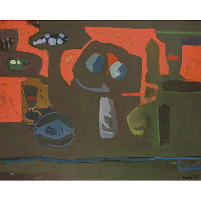 BORES, FRANCISCO (1898 - 1972)   &quot;Contre-jour rouge. Contraluz roja (1958)&quot;. Óleo sobre lienzo. Firmado y fechado (58)