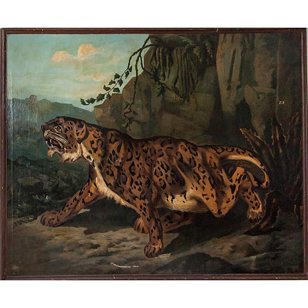 Escuela francesa S.XIX "Leopardo" Óleo 