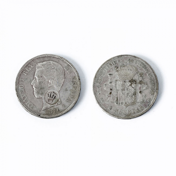 Moneda de plata (900 mil). ESPAÑA, 5 Pesetas, Amadeo I, 1871  