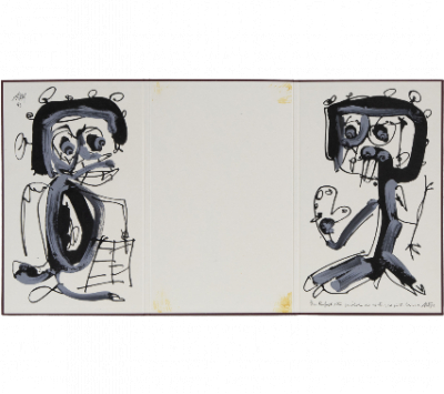 ANTONIO SAURA (Huesca, 1930 - Cuenca, 1998).  El escritor y el pintor, 1993. Acr&iacute;lico y gouache sobre carpeta de cart&oacute;n.