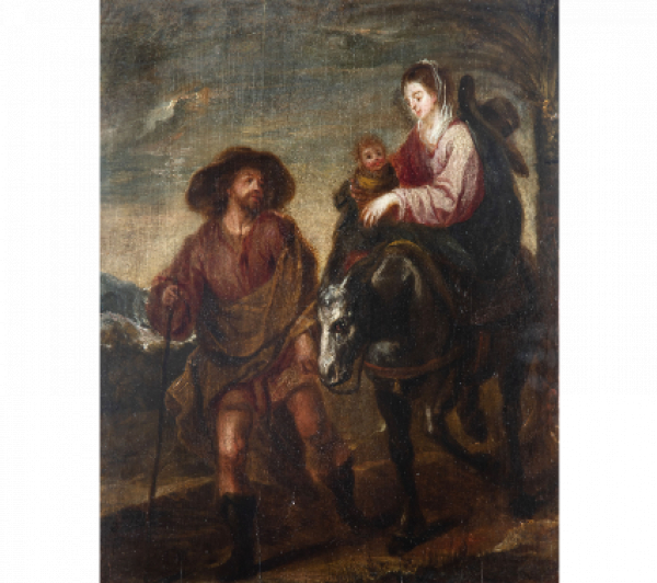 ESCUELA MADRILEÑA, SEGUNDA MITAD DEL SIGLO XVII  Huida a Egipto y Adoración de los Reyes Magos    Dos óleo sobre tabla.