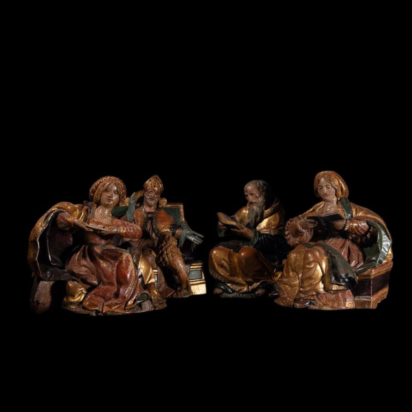 Espectacular lote de Cuatro Tallas Renacentistas alemanas del siglo XVI, posiblemente Valle del Rin finales del siglo XV a princiupios siglo XVI. 