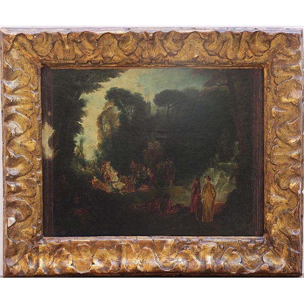 Copia de Jean-Antoine Watteau (Valenciennes, Francia, 1684 - Nogent-sur-Marne, Francia, 1721) "Fiesta en un parque"