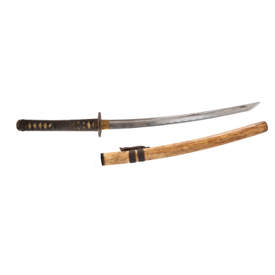 Katana o Wakizashi, ppios del s.XX. Funda en madera lacada y empu&ntilde;adura con trenzado tradicional &laquo;tsuka-ito&raquo;.