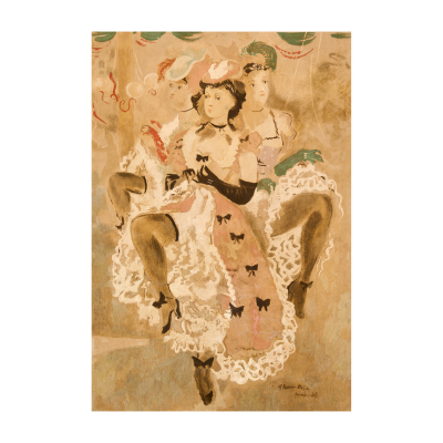 Emili Grau Sala (Barcelona, 1911-1975)  Bailarinas de Cancán.  Técnica mixta sobre cartón 