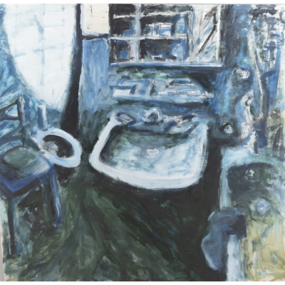 Xavier Mariscal (Almazora, Valencia, 1950)  Ba&ntilde;o azul.  T&eacute;cnica mixta sobre papel. Firmado.