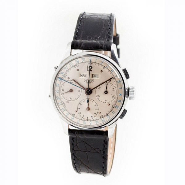 Reloj cronógrafo vintage, cab., suizo HEUER, triple calendario numerada 117505.