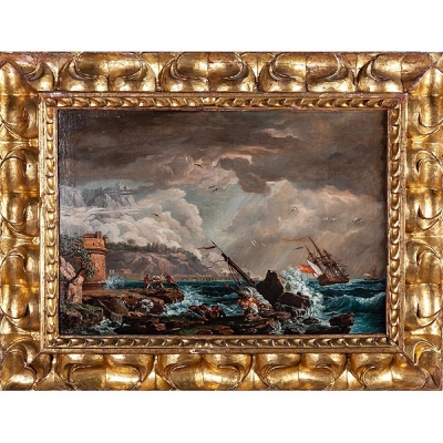 Circulo de Claudio Joseph Vernet (Aviñon 1714 - París 1789) &quot;Naufragio en la tormenta&quot;