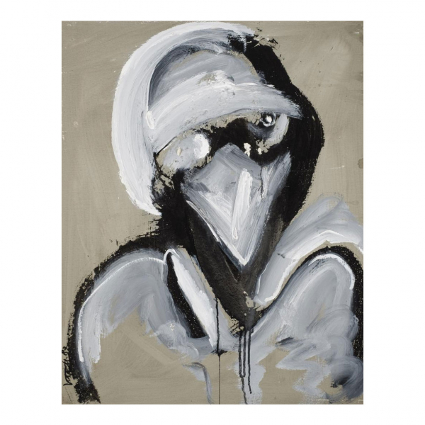Wolf Vostell.   "Hombre pájaro (1987)". Óleo y acrílico sobre lienzo. Firmado